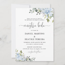Invitación de Boda con Flores Azules Polvorientas