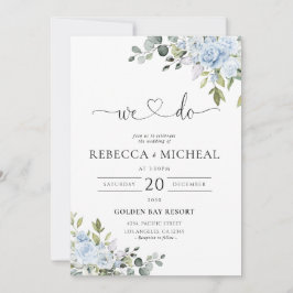 Invitación de Boda con Flores Azules Polvorientas