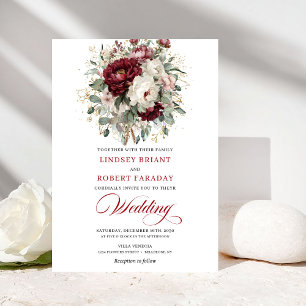 Invitación de boda con flores blancas de Borgoña r