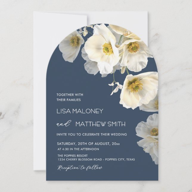 Invitación de boda con flores blancas delicadas (Anverso)