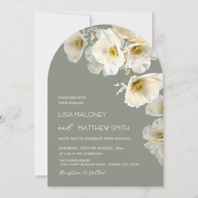 Invitación de boda con flores blancas delicadas (Anverso)