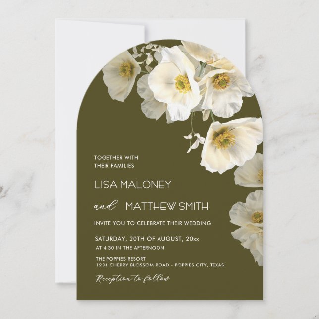 Invitación de boda con flores blancas delicadas (Anverso)