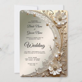 Invitación de boda con flores blancas modernas y p