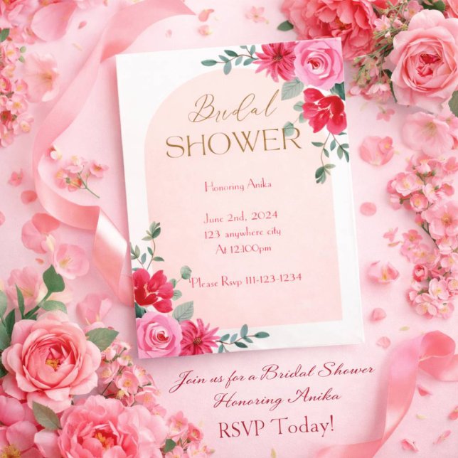 Invitación de boda con flores botánicas rosadas (Subido por el creador)