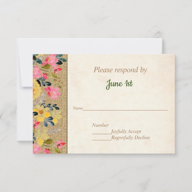 Invitación de boda con flores campestres en arpill (Anverso)