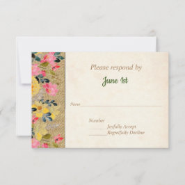 Invitación de boda con flores campestres sobre arp