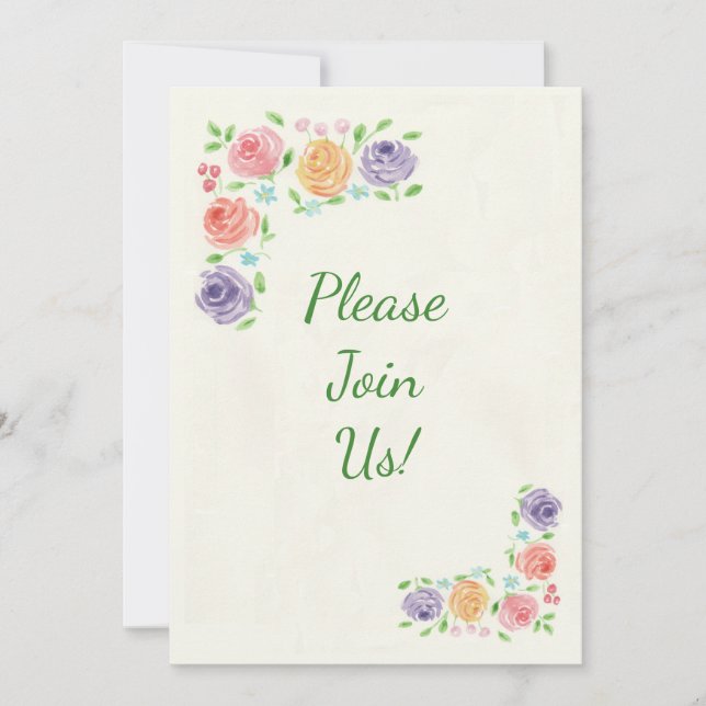 Invitación de boda con flores de acuarela (Anverso)