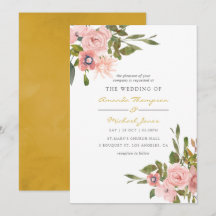 Invitación de boda con flores de acuarela en rosa 