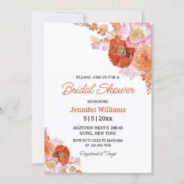 invitación de boda con flores de acuarela naranja