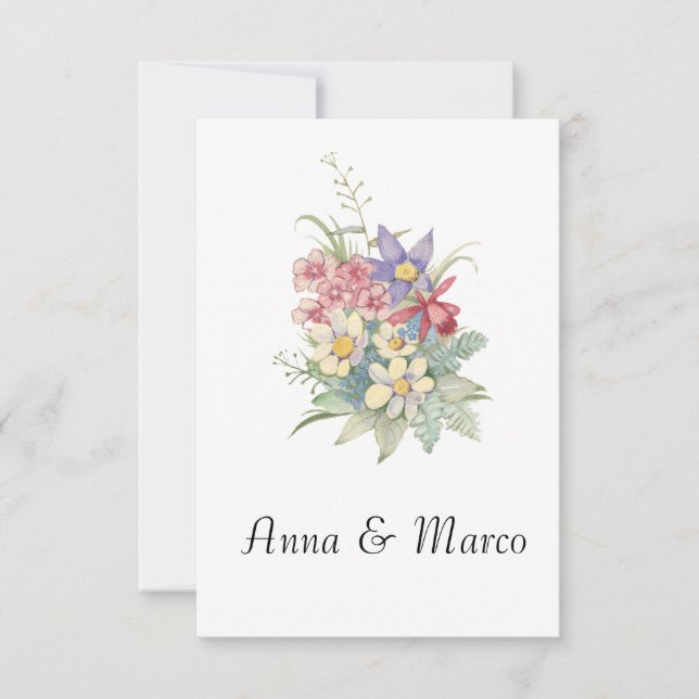 Invitación de boda con flores de acuarela, plantil (Anverso)