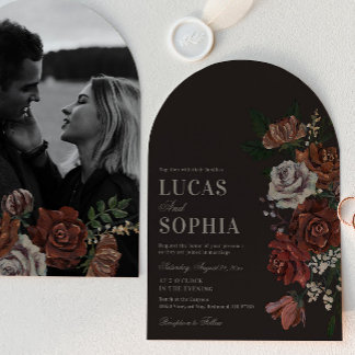 Invitación de boda con flores de arco temperamenta