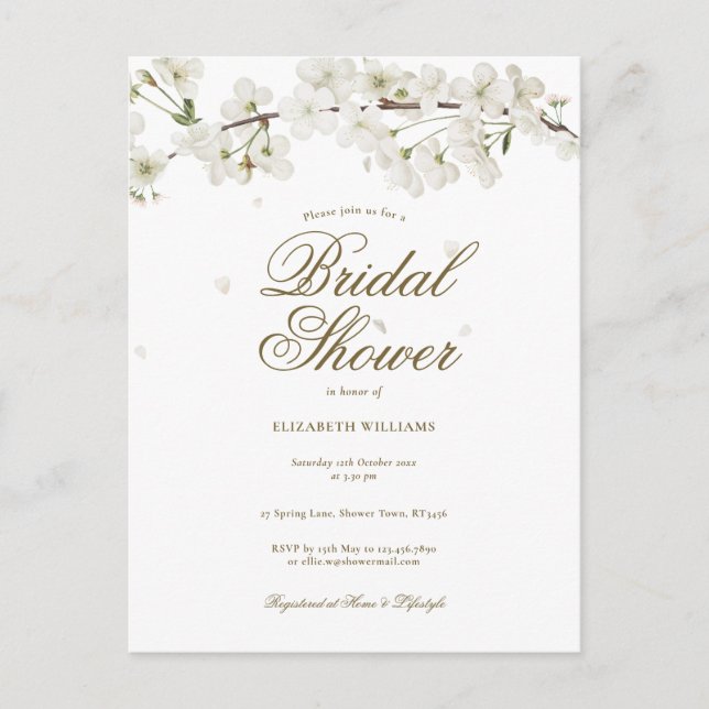 Invitación de boda con flores de Blossom Blancas (Anverso)