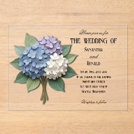 Invitación de boda con flores de hortensia acrílic