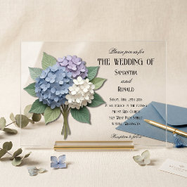 Invitación de boda con flores de hortensia acrílic