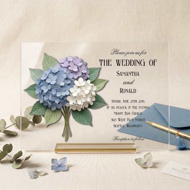 Invitación de boda con flores de hortensia acrílic (Subido por el creador)