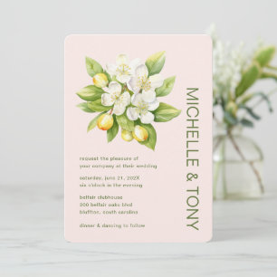 Invitación de boda con flores de limón en acuarela