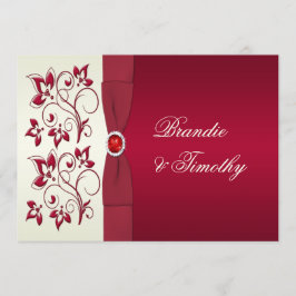 Invitación de Boda con flores de marfil, rojo RIBB
