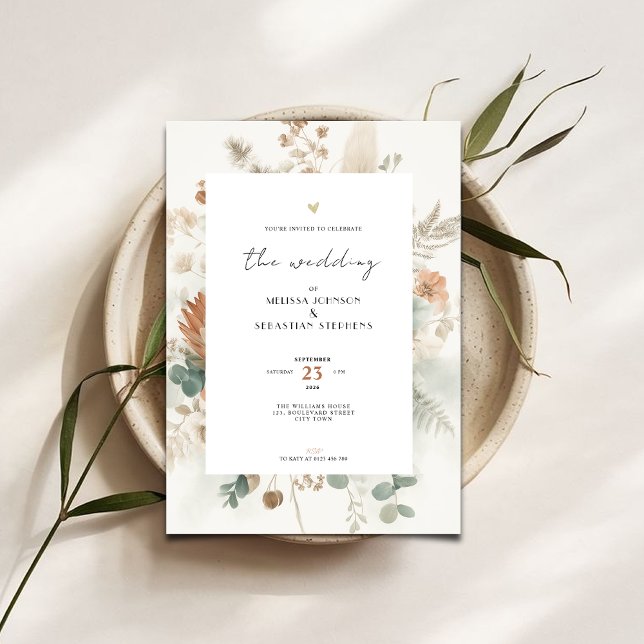 Invitación de boda con flores de terracota de moda (Subido por el creador)
