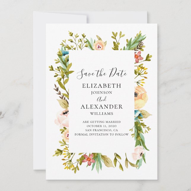 Invitación de boda con flores de verano. Floral de (Anverso)