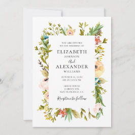Invitación de boda con flores de verano. Floral de