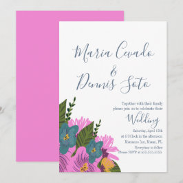 Invitación de boda con flores dibujadas a mano en