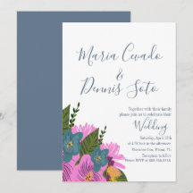 Invitación de boda con flores dibujadas a mano en 