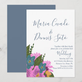 Invitación de boda con flores dibujadas a mano en