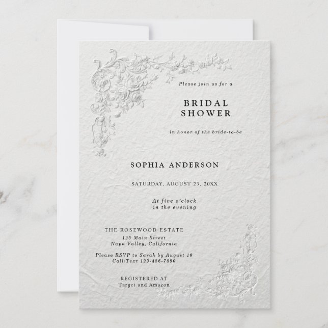 Invitación de boda con flores en relieve falso (Anverso)
