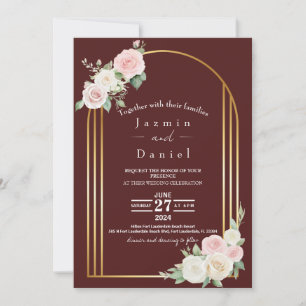 Invitación de Boda con Flores Marchitas Rosadas y 
