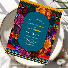 Invitación de boda con flores mexicanas modernas
