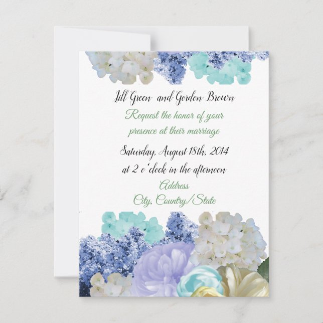 Invitación de boda con flores mixtas románticas (Anverso)