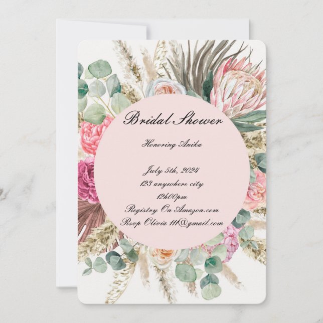 Invitación de boda con flores rosadas (Anverso)