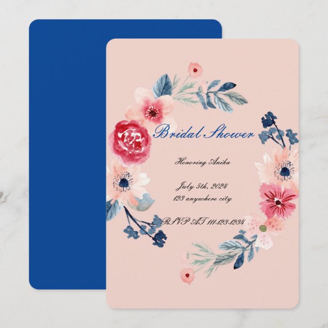Invitación de boda con flores rosadas (Anverso / Reverso)