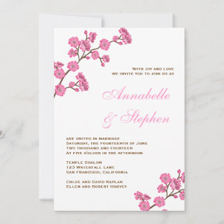 Invitación de boda con flores rosadas de chocolate