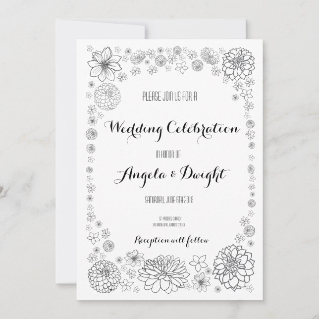 Invitación de boda con flores rústicas (Anverso)