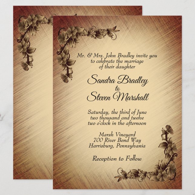 Invitación de boda con flores rústicas profundas (Anverso / Reverso)
