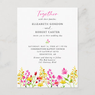 Invitación de boda con flores silvestres acuarela 