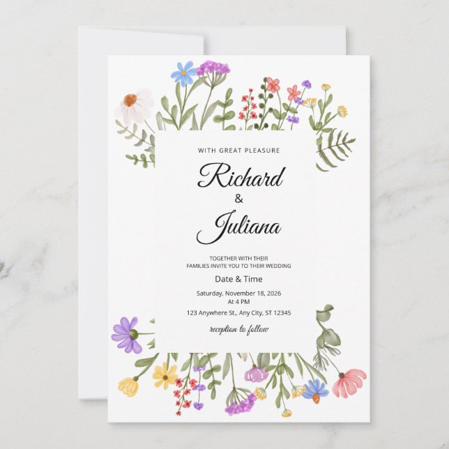 Invitación de boda con flores silvestres Boho flor (Anverso)