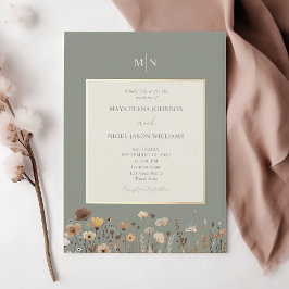 Invitación de Boda con Flores Silvestres Boho Verd