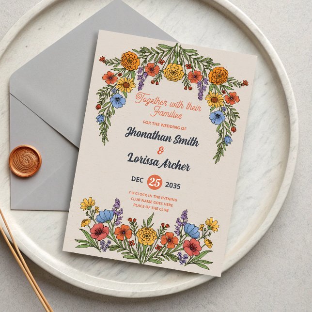 Invitación de boda con flores silvestres de acuare (Subido por el creador)