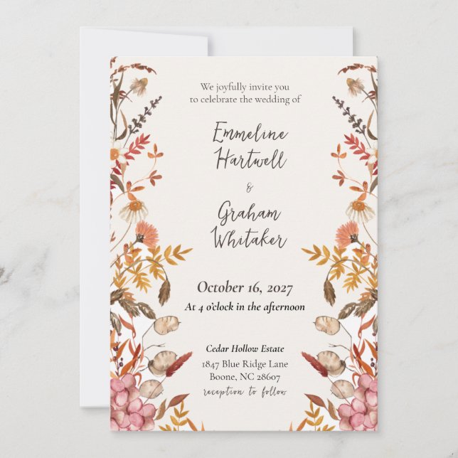 Invitación de boda con flores silvestres de prado  (Anverso)