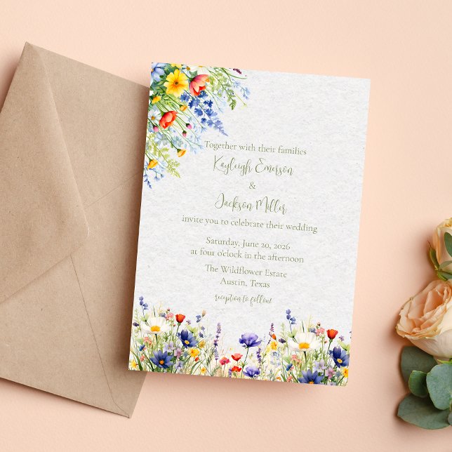 Invitación de boda con flores silvestres en acuare (Subido por el creador)