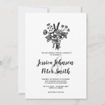 Invitación de boda con flores silvestres en blanco