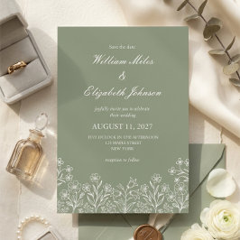 Invitación de boda con flores silvestres en verde 