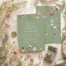 Invitación de boda con flores silvestres en verde