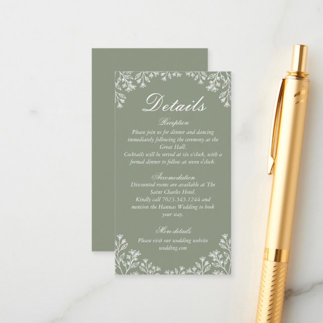 Invitación de boda con flores silvestres en verde  (Anverso/Reverso In Situ)