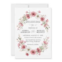 Invitación de boda con flores silvestres rosadas