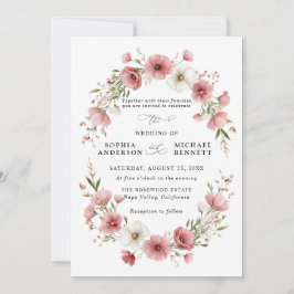 Invitación de boda con flores silvestres rosadas