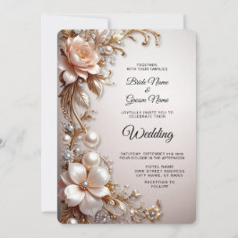 Invitación de boda con flores suaves rosadas y bla