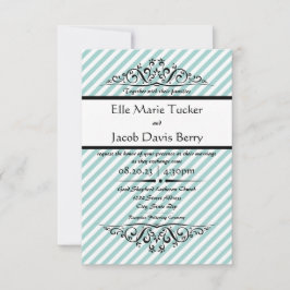 Invitación de boda con floritura a rayas azul clar